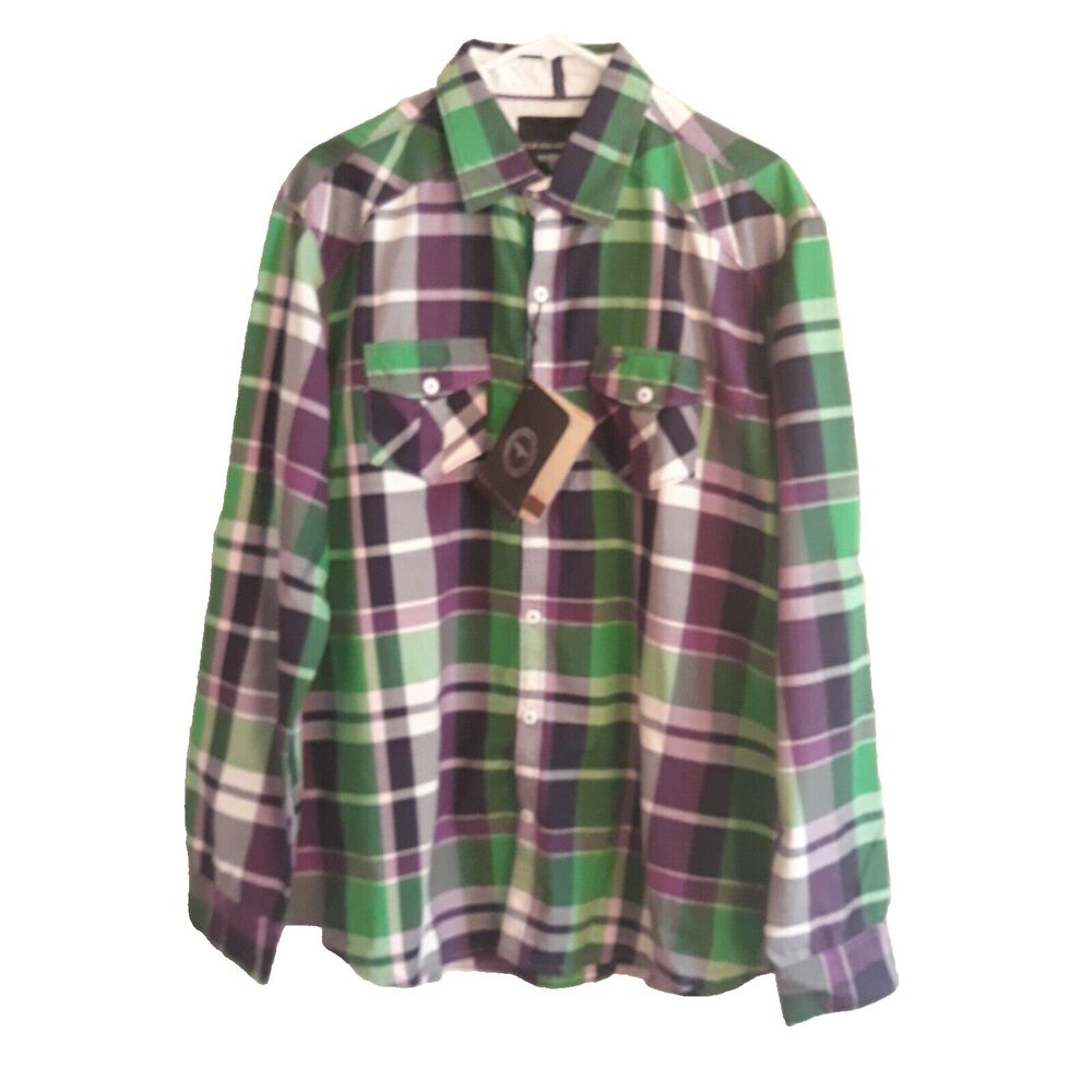 VIP Collection Society of Greater Islands Button Up Shirt Mens XL Green White Bl